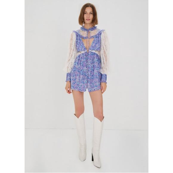 For Love & Lemons Dresses & Skirts - For Love & Lemons April Mini Dress Multicolor Floral Medium Long Sleeve V-Neck